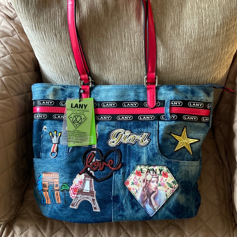 Brand new Denim LANY vegan zip top bag